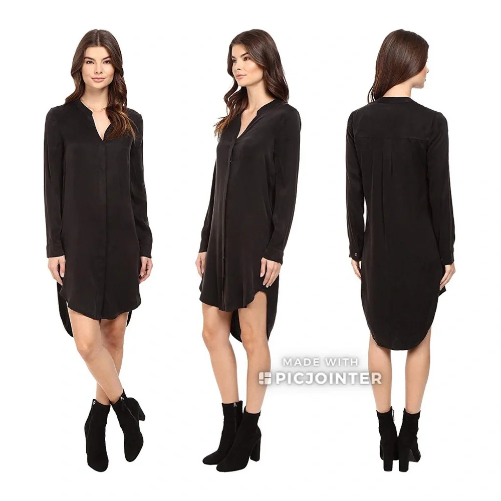 Splendid Hi-Lo Shirt Dress XS Black Tunic Cupro Button Down